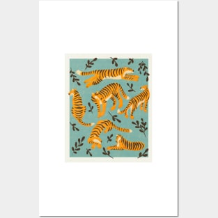 Bengal Tigers on teal background Posters and Art